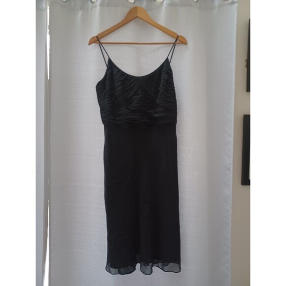 Ann Taylor Petites Spaghetti Strap Knee Length Black SILK‎ Dress 12P - Picture 1 of 9